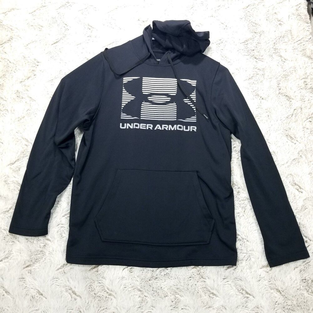 Under Armour Hoodie Sweatshirt Mens Medium Black Fleece Pullover Long Sleeve